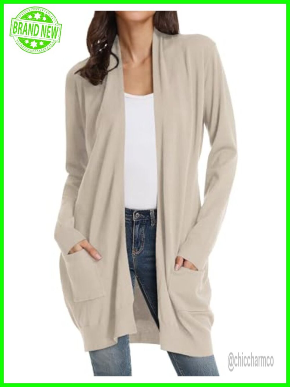 Long Open Front Cardigan with Pockets Lightweight Rayon Blend